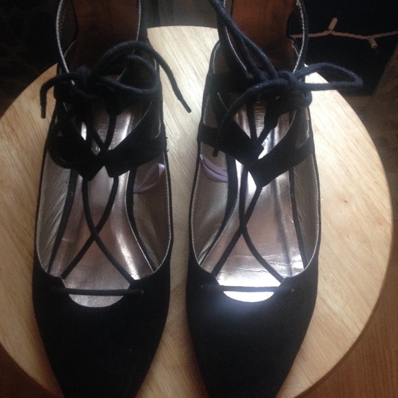 Charlotte Russe Shoes - Black pointed toe lace up flats